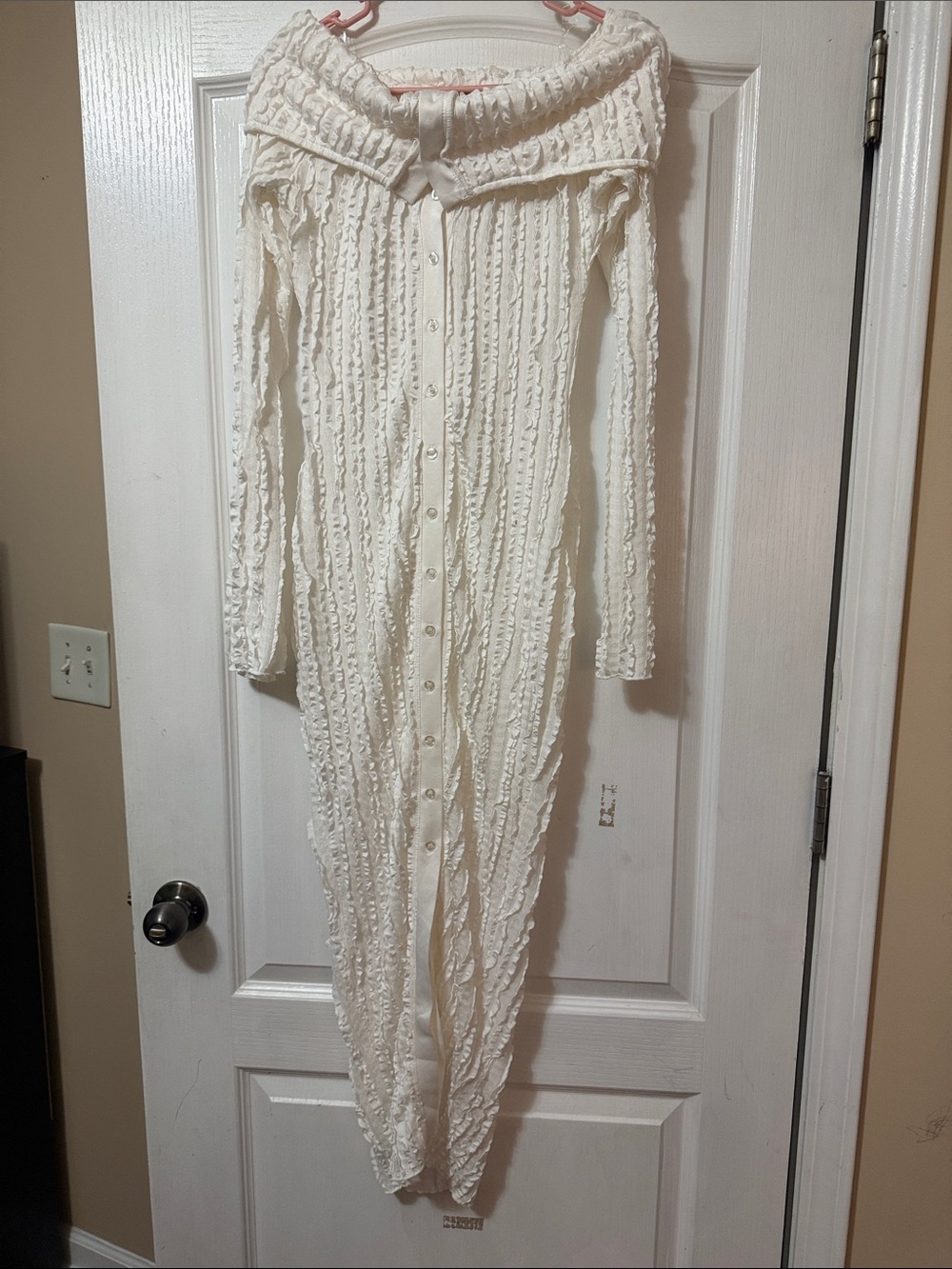 edge Cream Off-Shoulder Button-Front Dress